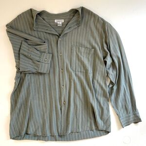 Claiborne Green Striped Collarless Button Down